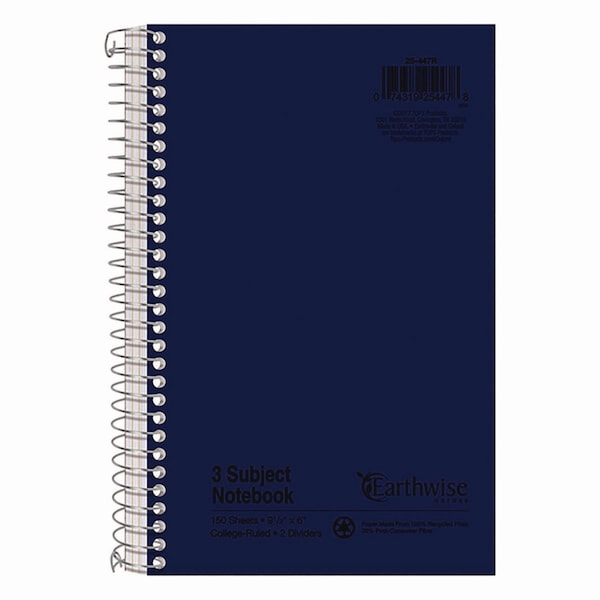 Earthwise Small Notebooks, 3 Sub, College, Assorted, 9.5 X 6, 150 Shts